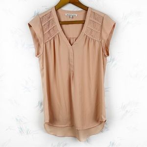 Daniel Rainn Peach Short Sleeve Blouse Button Neck Small